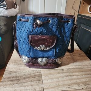 Brighton Blue and Brown Shoulder Bag with Heart Details